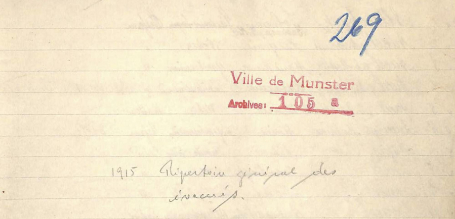 Répertoire des évacués - Munster 1915