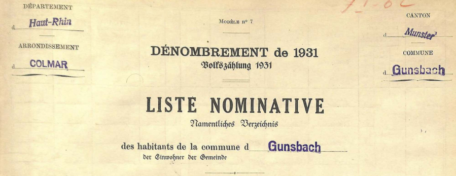 Gunsbach - Dénombrement de 1931
