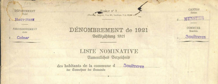 Soultzeren - Dénombrement de 1921
