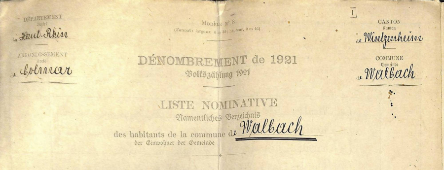 Walbach - Dénombrement de 1921